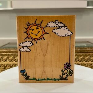 Sunny Day - Frame Wood/Rubber Inkadinkadoo Stamp - EUC - Handmade in USA